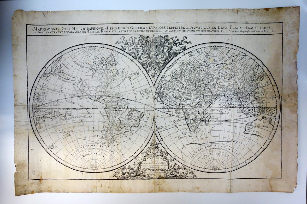 Jaillot Sanson Mappemonde Mappamondo du Globe Terrestre 1674 Incisione | Immagine principale