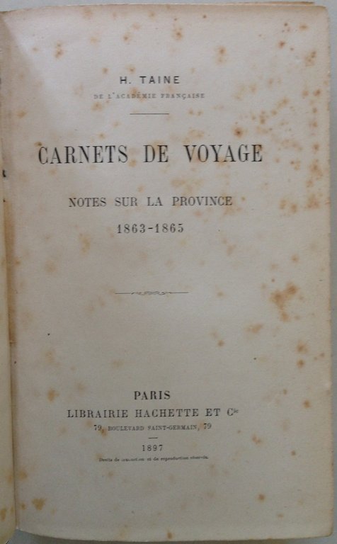 H. Taine Carnets De Voyage Notes Sur Le Province 1863 …