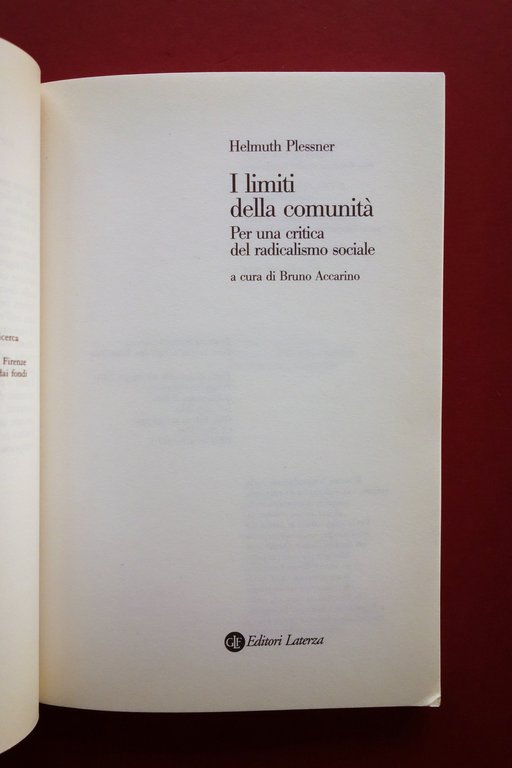 Helmuth Plessner I Limiti della Comunità Laterza 2001