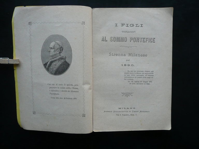 I Figli Ossequienti al Sommo Pontefice Strenna Milanese 1890 Albizzati …