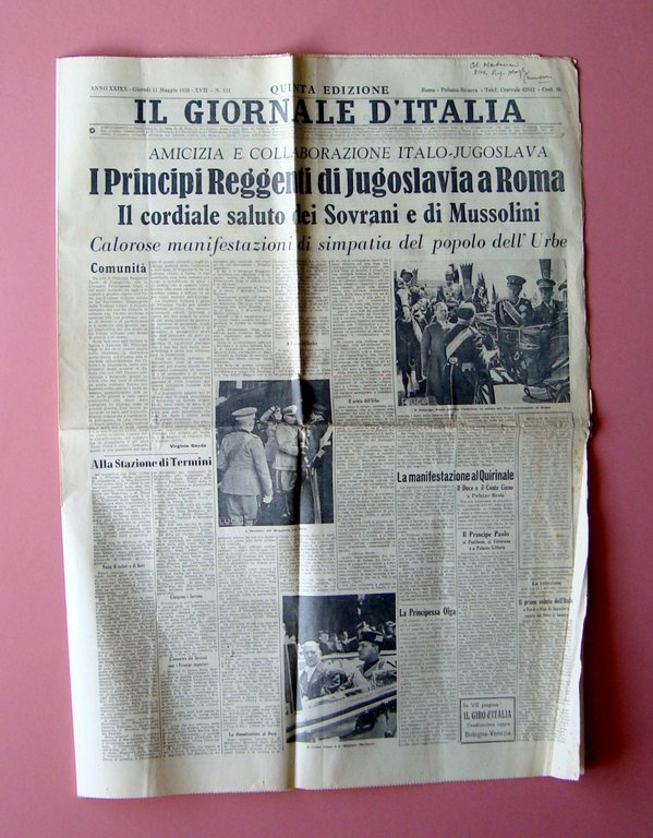 I Principi reggenti di Jugoslavia a Roma 1939 in prima Il Giornale d'Italia