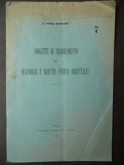Idraulica Sorgenti Sbarramento Friuli Orientale Brestie Marmorie 1919 Mancini | Immagine principale