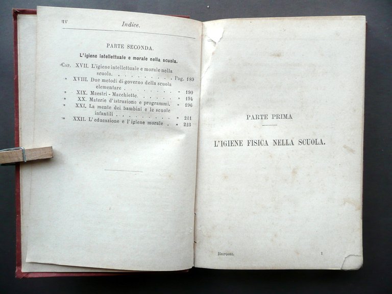 Igiene Scolastica Angelo Repossi Hoepli Milano 1889 Seconda Edizione
