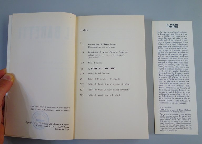IL BARETTI 1924-1928 INDICE RAGIONATO ANGELINI FUBINI ED. ATENEO 1978
