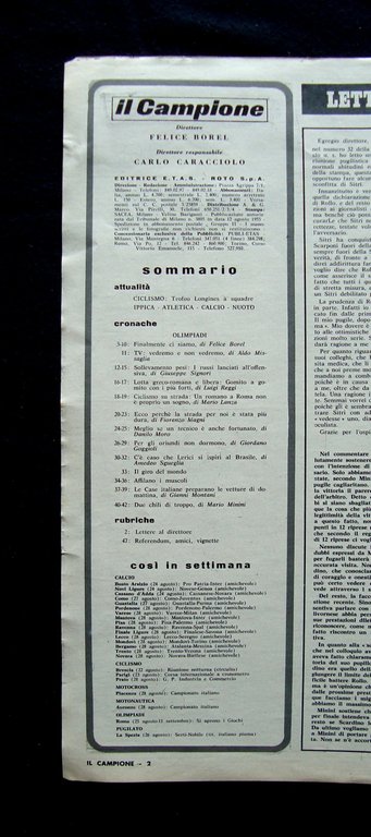 Il Campione Anno VI Numero 34 22 Agosto 1960 Speciale …