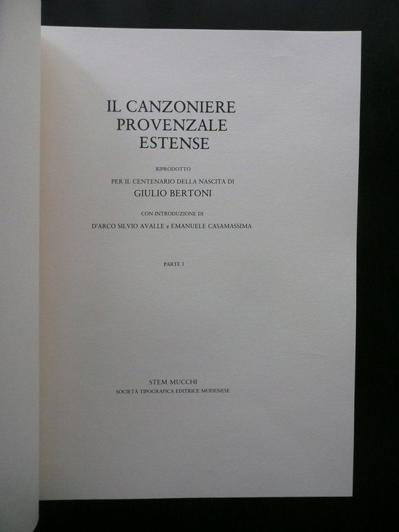 Il Canzoniere Provenzale Estense Centenario Giulio Bertoni Mucchi 1979 Parte …