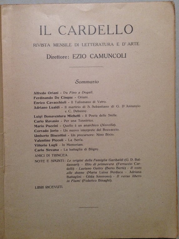 Il Cardello Rivista Mensile Letteratura e Arte Ravenna N. 3 …