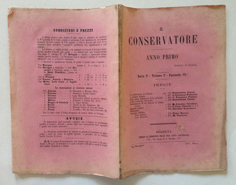 Il Conservatore Mensile 1863 Cavazzoni Pederzini La Sollevazione di Polonia