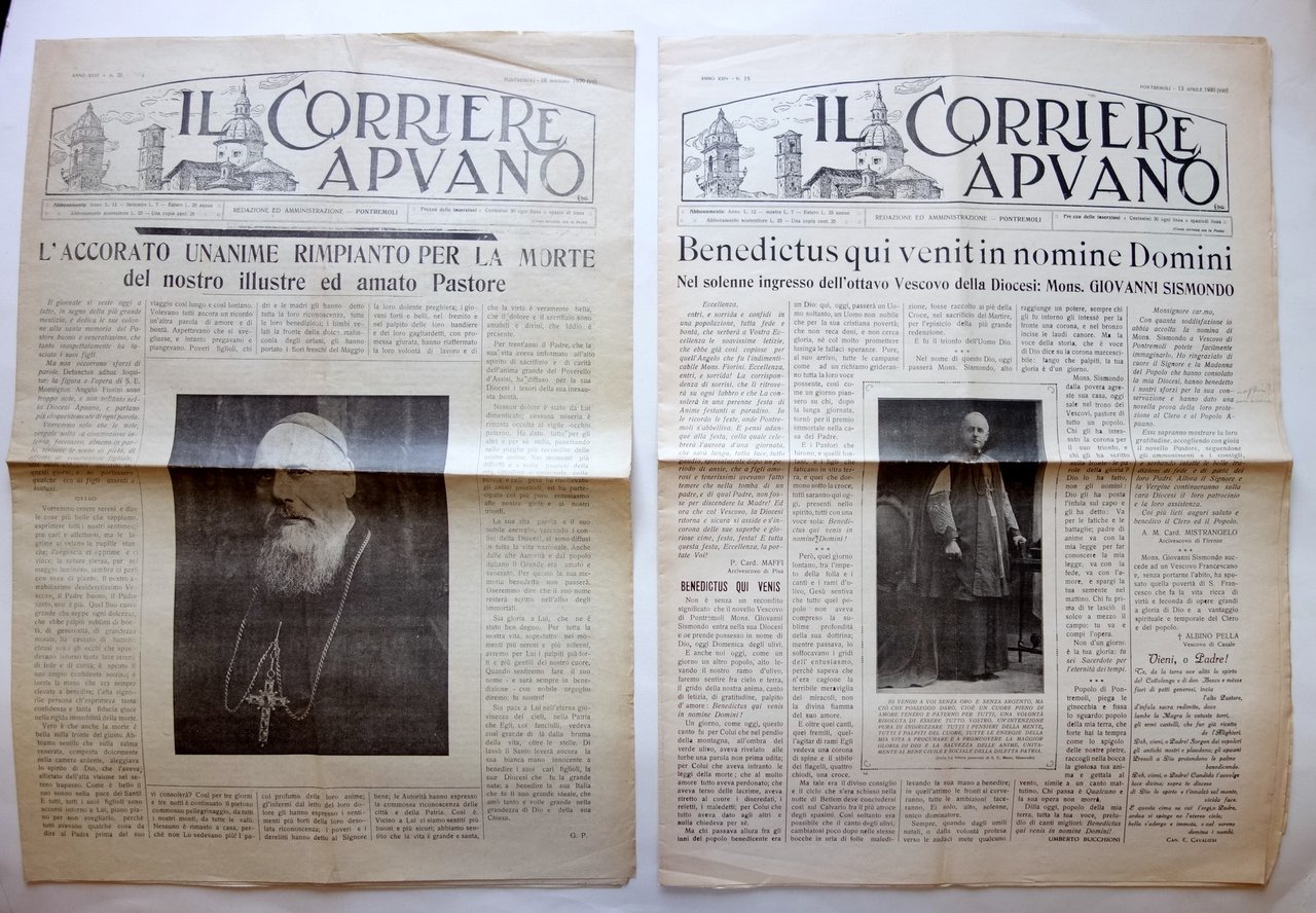 Il Corriere Apuano 2 Numeri Pontremoli 18/5/1929 13/4/1930 Completi