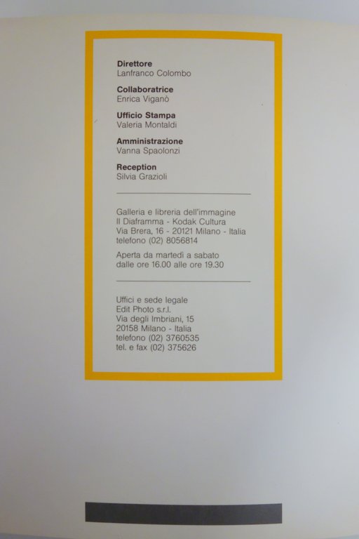 IL DIAFRAMMA KODAK CULTURA 1991-1992 FOTOGRAFIA SCHWARZ VIGO FONTANA E …