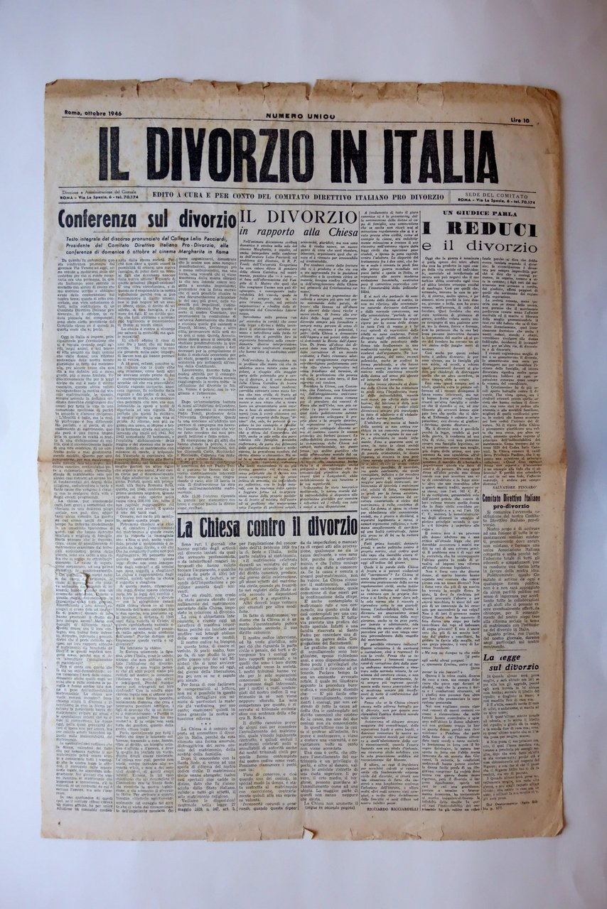 Il Divorzio in Italia Numero Unico Roma Ottobre 1946 Comitato … | Immagine principale