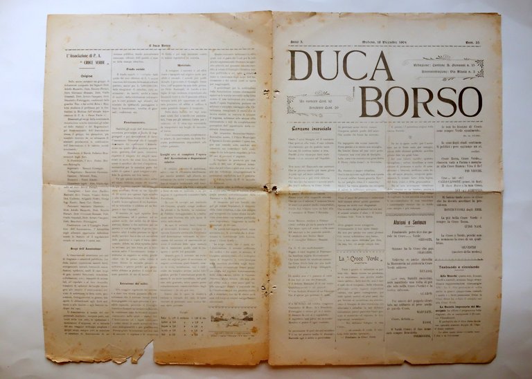 Il Duca Borso Anno 5 Numero 25 Modena 18/12/1904 Tirelli …