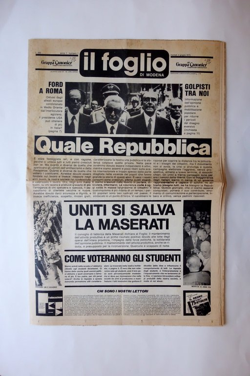 Il Foglio di Modena Due Numeri Primo e Ultimo 3/6/1975 …
