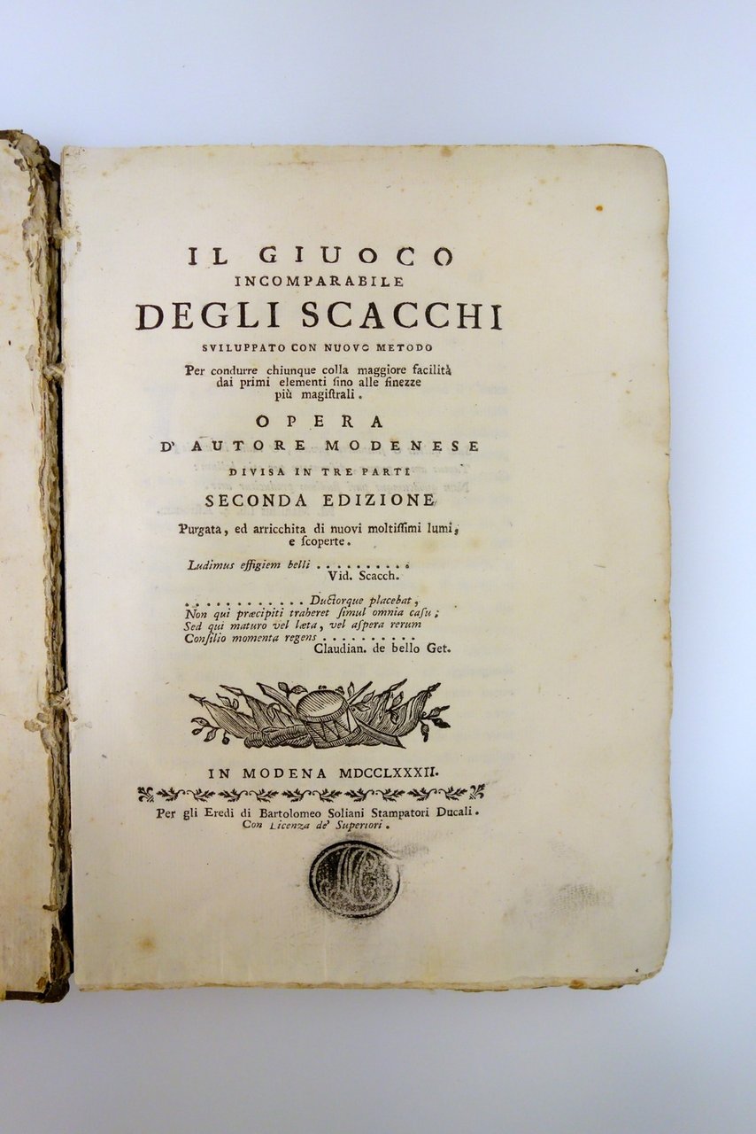 Il Giuoco Incomparabile degli Scacchi Ponziani 2° Edizione Soliani Modena …