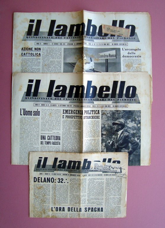 Il Lambello quindicinale dei fascisti universitari Piemonte 3 numeri 1939 1941