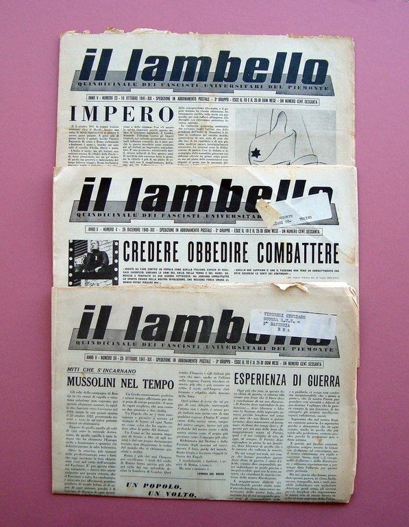 Il Lambello quindicinale dei fascisti universitari Piemonte 3 numeri 1940 1941