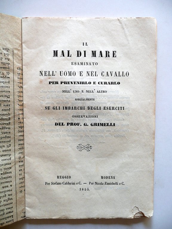 Il Mal di Mare Esaminato nell'Uomo e nel Cavallo Imbarchi …