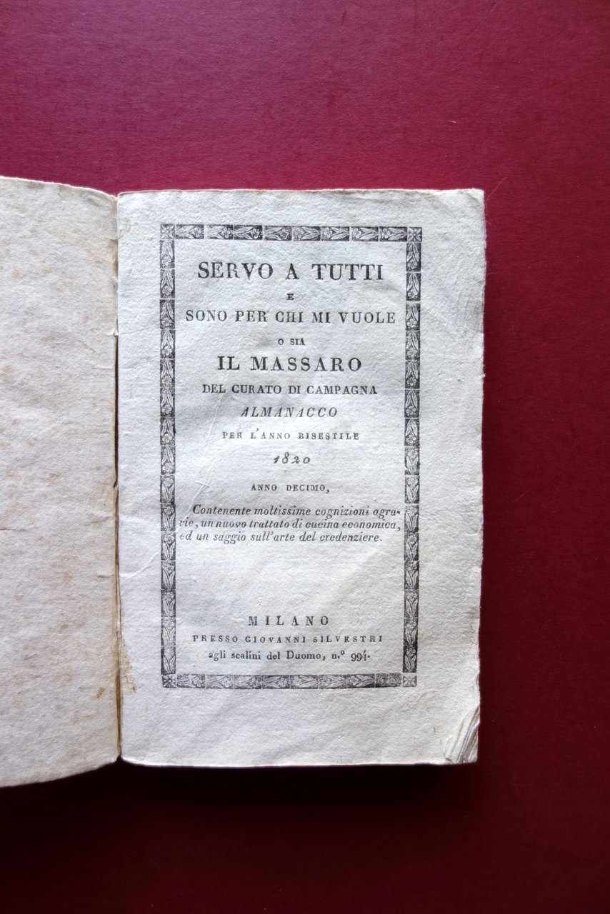 Il Massaro del Curato di Campagna Almanacco 1820 Silvestri Milano …