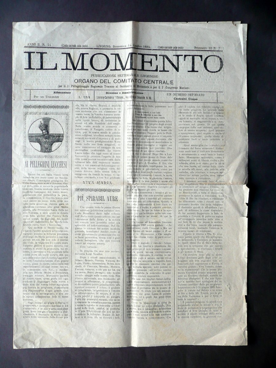 Il Momento 1∞ Pellegrinaggio Regionale Santuario di Montenero Livorno 14/7/1895 | Immagine principale