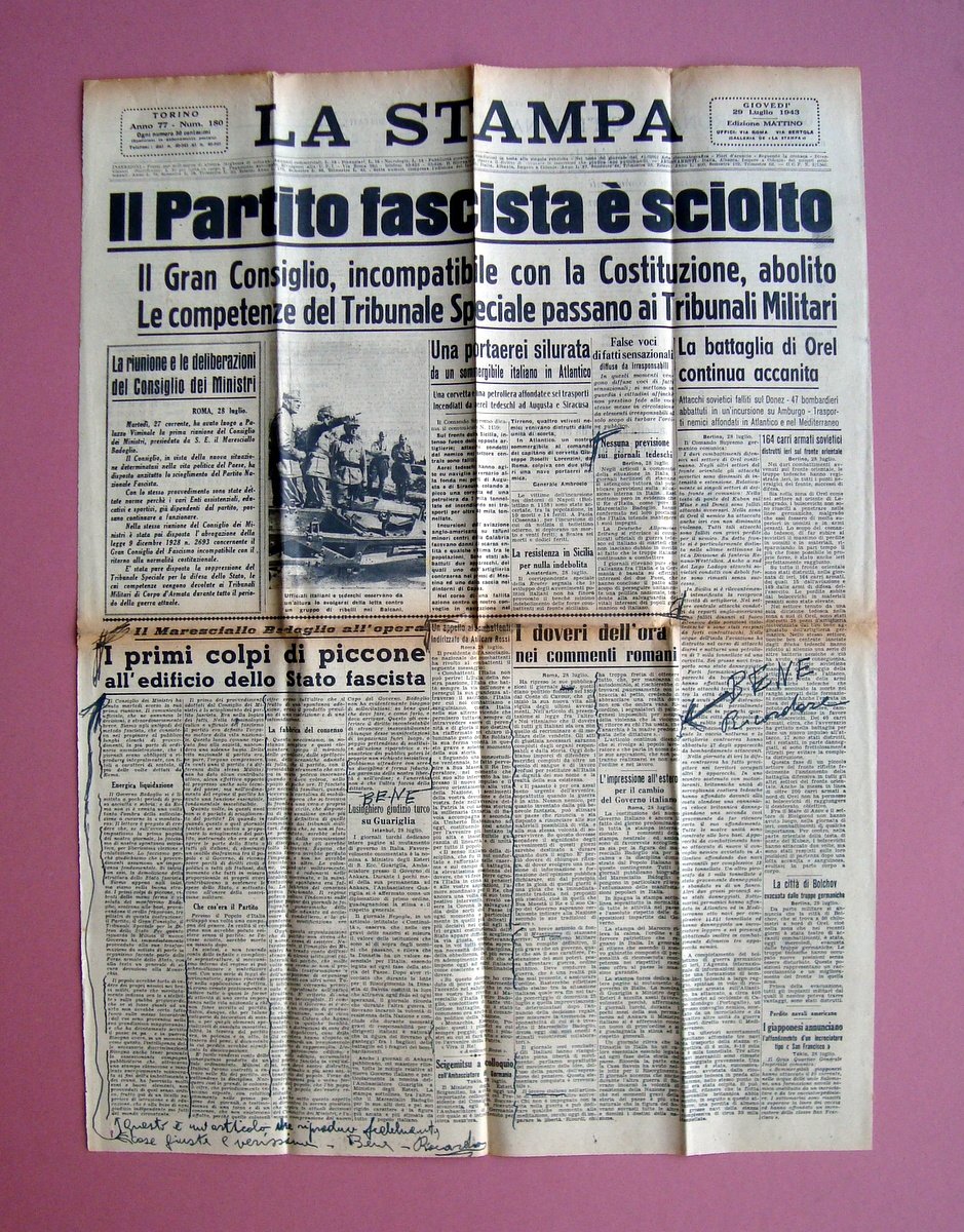 Il Partito fascista Ë sciolto La Stampa 29 luglio 1943