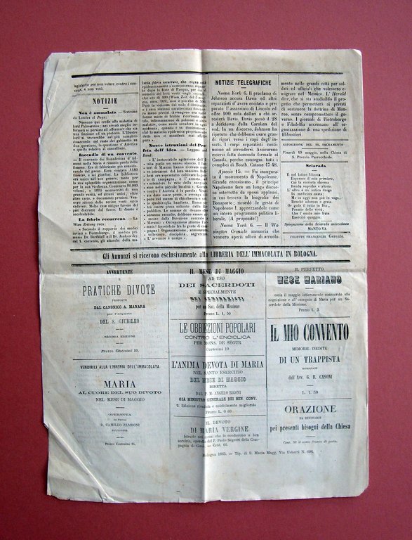 Il Patriota Cattolico 1865 n 114 integralista conservatore B.V. di …