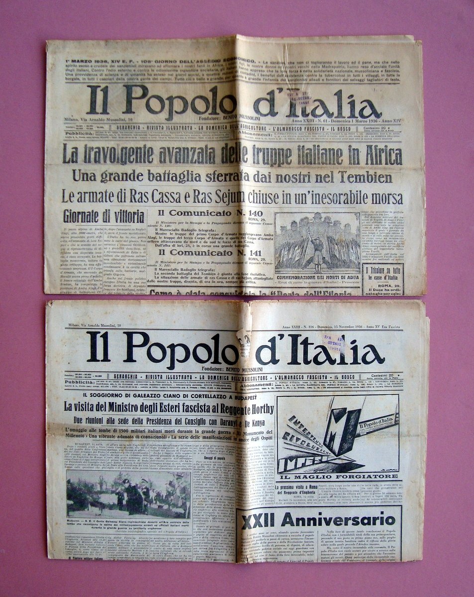 Il popolo d'Italia 2 Numeri 1936 Adua Sironi XXII Anniversario …