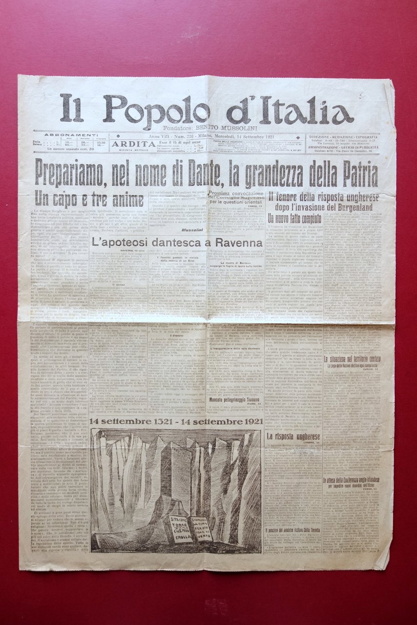 Il Popolo d'Italia Anno VIII N. 220 14/9/1921 Nel Nome … | Immagine principale