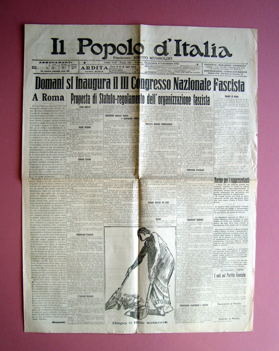 Il Popolo d'Italia Anno VIII N 266 Nov.1921 Inaugurazione Congresso …
