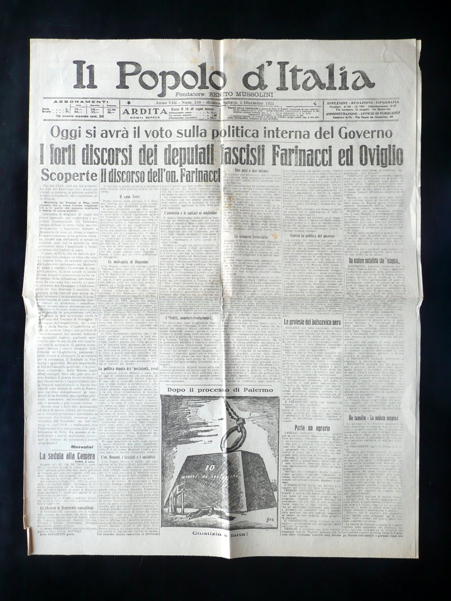 Il Popolo d'Italia Anno VIII N.288 3/12/1921 Discorso Deputati Farinacci …