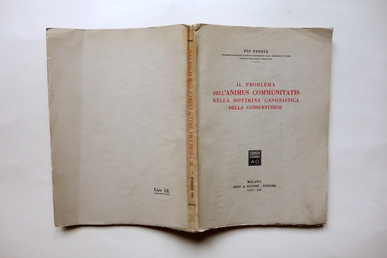 Il Problema dell'Animus Communitatis nella Dottrina Pio Fedele GiuffrË 1937