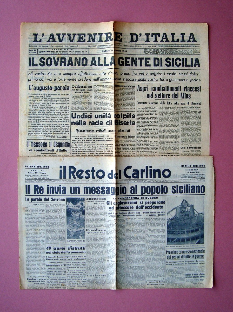 Il Re alla gente di Sicilia 2 testate 21/8/1943 Avvenire … | Immagine principale