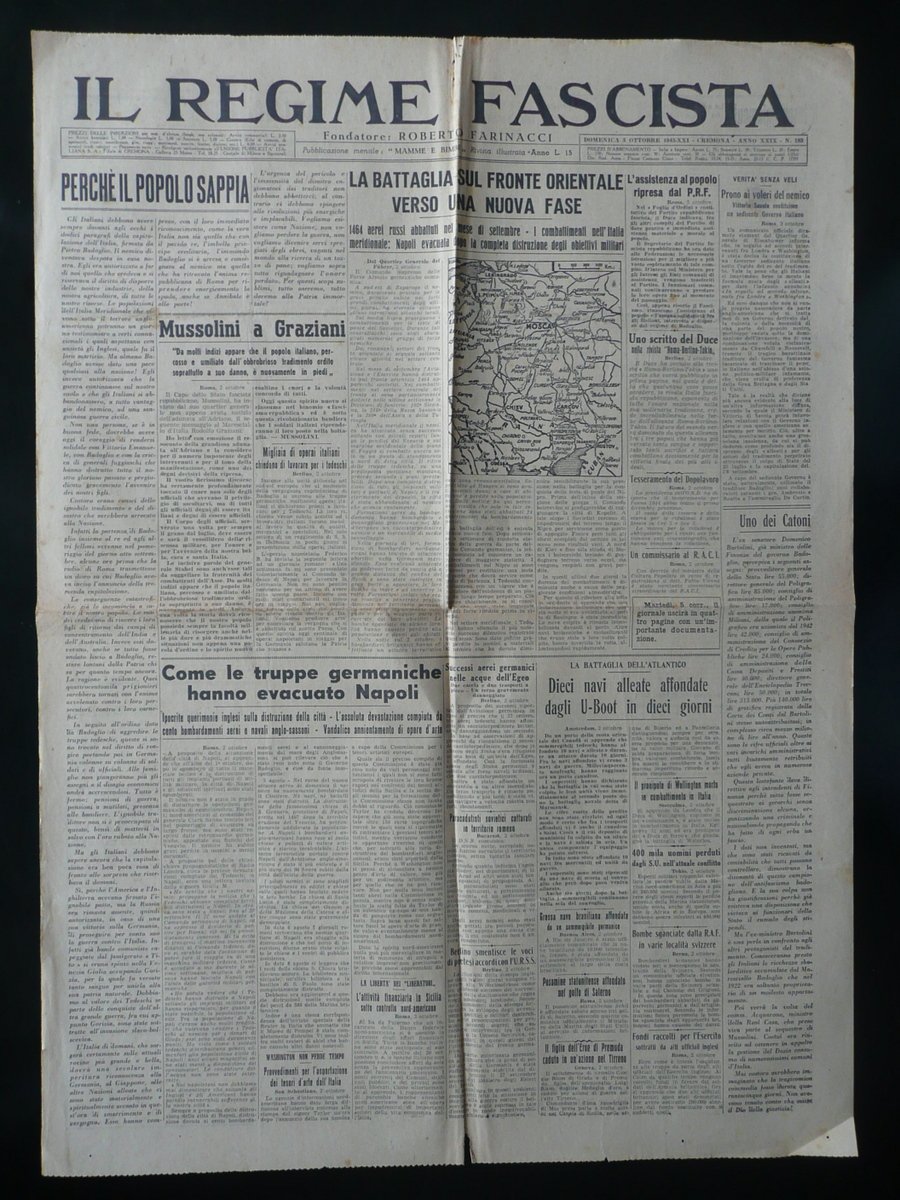 Il Regime Fascista Anno XXIX N.183 3/10/1943 Farinacci RSI Fronte …
