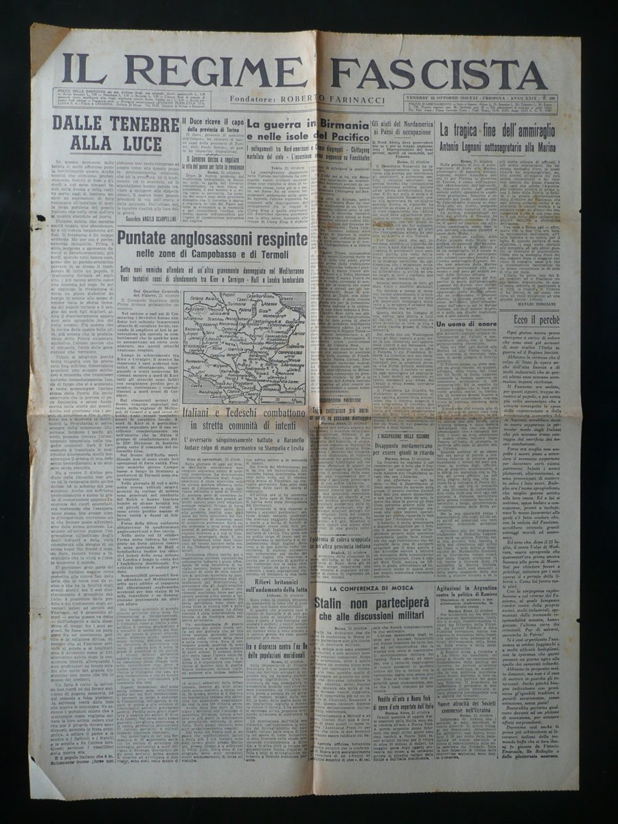 Il Regime Fascista Anno XXIX N.199 22 Ottobre 1943 Cremona …