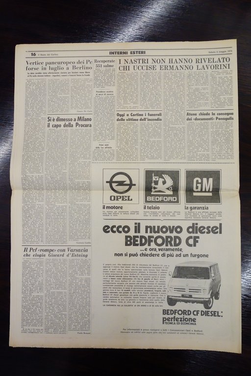 IL RESTO DEL CARLINO TERREMOTO DEL FRIULI 8/5/1976 COMPLETO