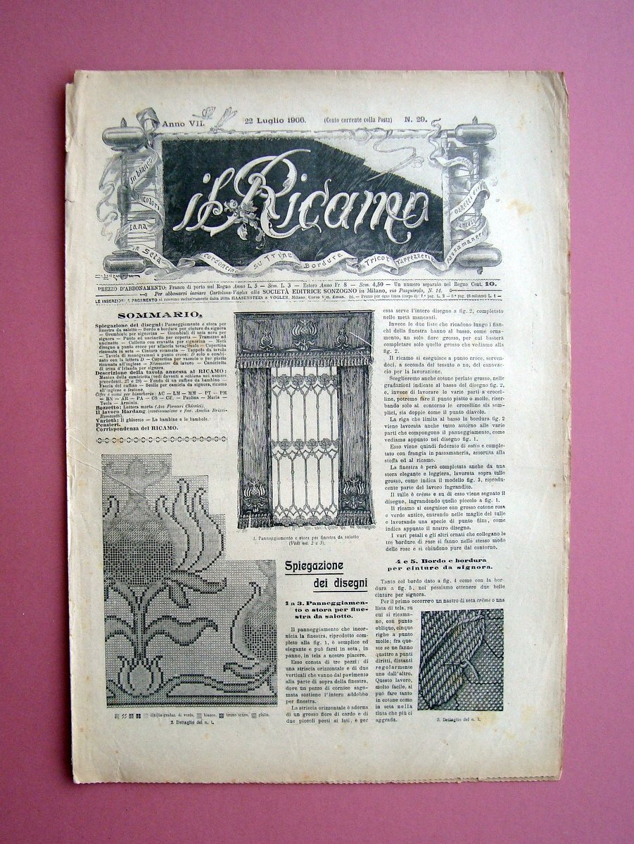 Il Ricamo n.29 22 Luglio 1906 Sonzogno Milano trine bordure … | Immagine principale