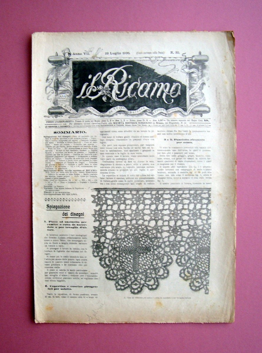 Il Ricamo n. 30 29 Luglio 1906 Sonzogno Milano trine …