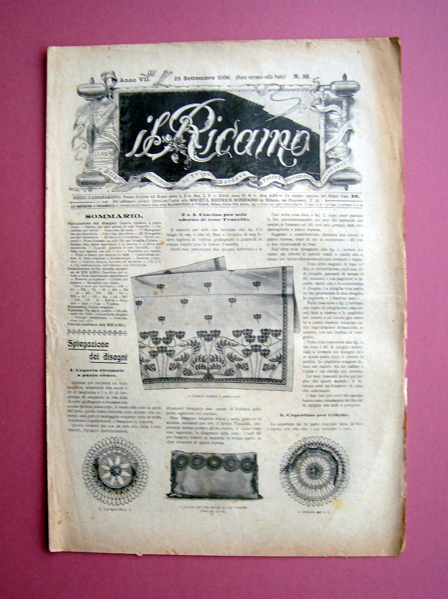 Il Ricamo n.38 23 Settembre 1906 Sonzogno Milano trine bordure … | Immagine principale