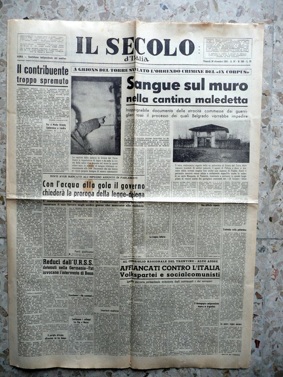 Il Secolo d'Italia Mese di Dicembre Completo Numeri 284-309 1955 …