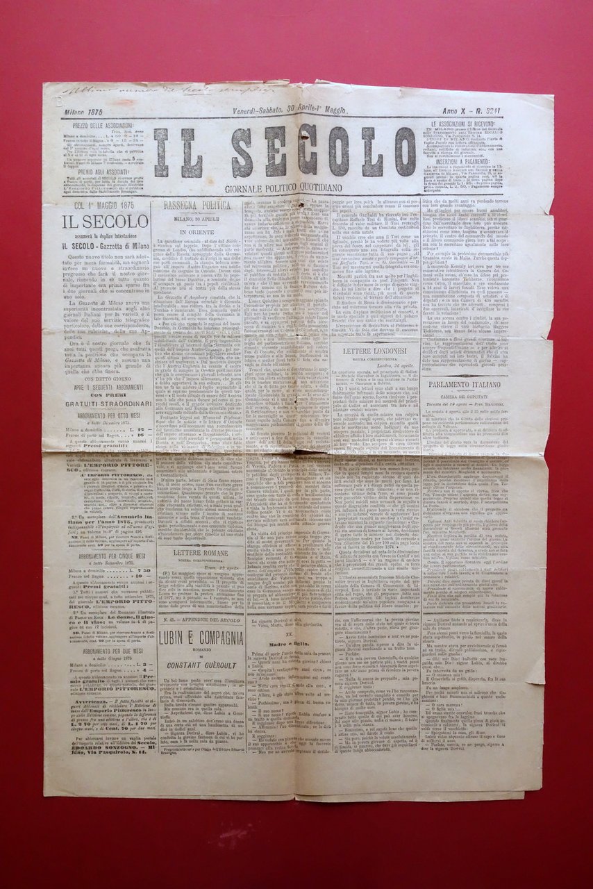 Il Secolo Giornale Anno X Milano 30/4-1/5 1875 Completo Ultimo … | Immagine principale