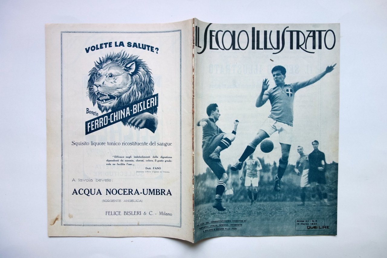 Il Secolo Illustrato 1924 Partita di Calcio Italia Spagna Milano …