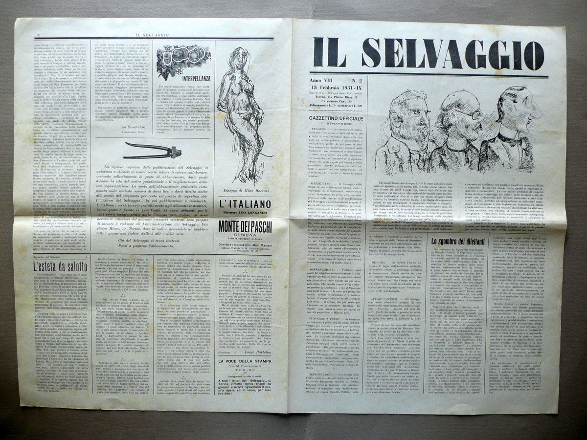 Il Selvaggio Anno VIII Numero 2 15/2/1931 Maccari Bartolini Betocchi …