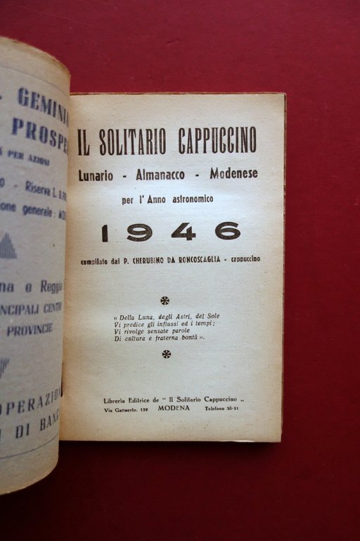Il Solitario Cappuccino Lunario Almanacco Modenese 1946 Modena