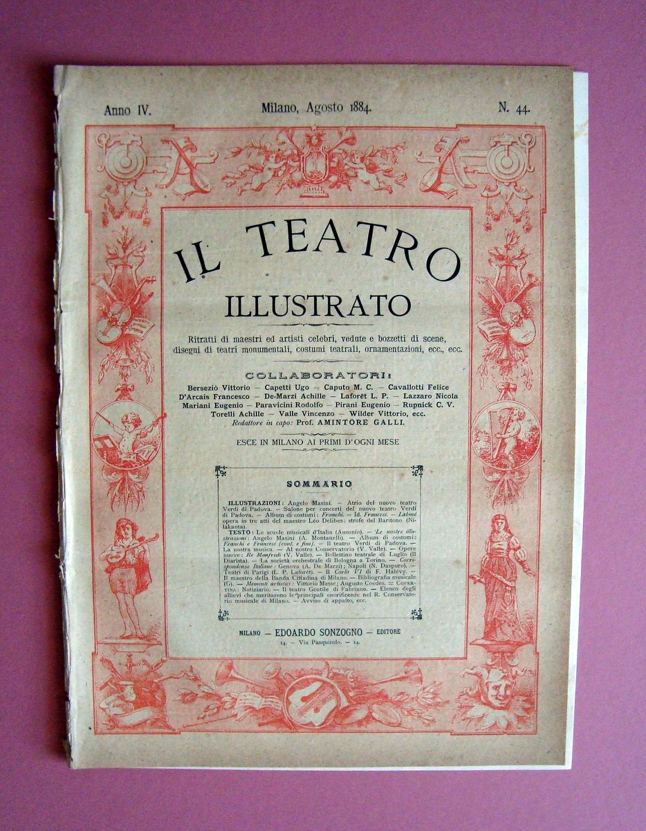 Il Teatro Illustrato Anno IV Agosto 1884 n 44 Angelo …