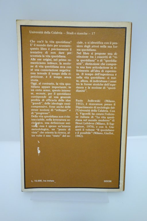 IL TEMPO DELL'ESPERIENZA STUDI CONCETTO VITA QUOTIDIANA JEDLOWSKI FRANCO ANGELI | Immagine Gallery 2