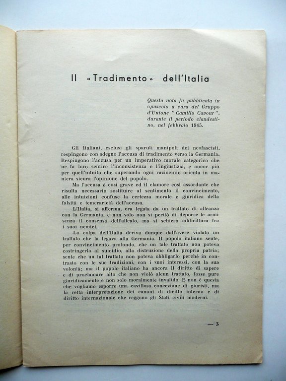Il Tradimento dell'Italia Gruppo d'Unione Camillo Cavour WW2 Italia Germania