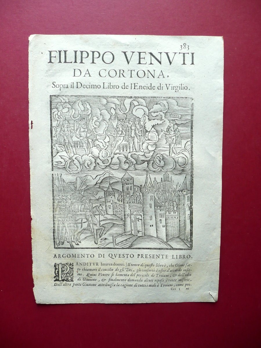 Illustrazione Xilografica Xilografia Eneide Libro Decimo Pagina di Cinquecentina
