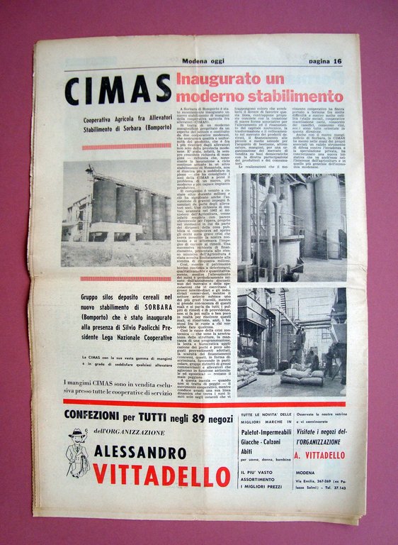Inaugurazione CIMAS Sorbara Bomporto Modena Oggi 3/12/64 Anno I n …