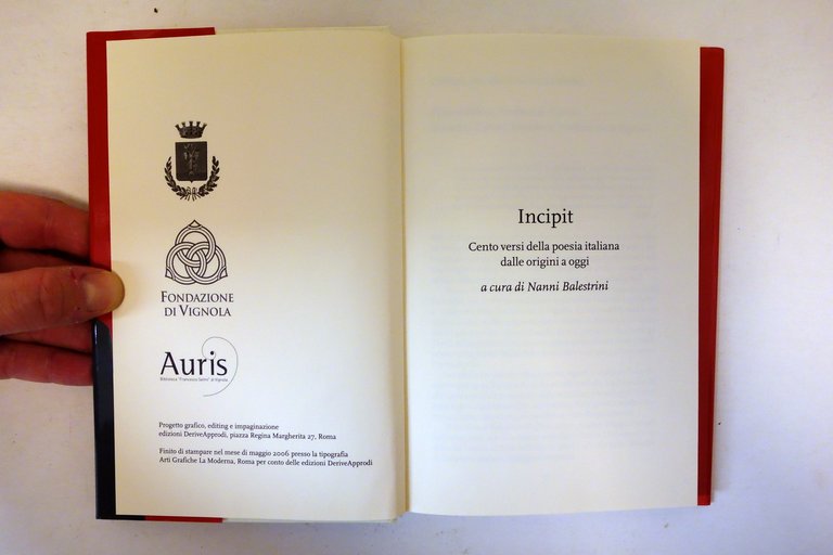 Incipit 100 Versi della Poesia Italiana a cura di Nanni …