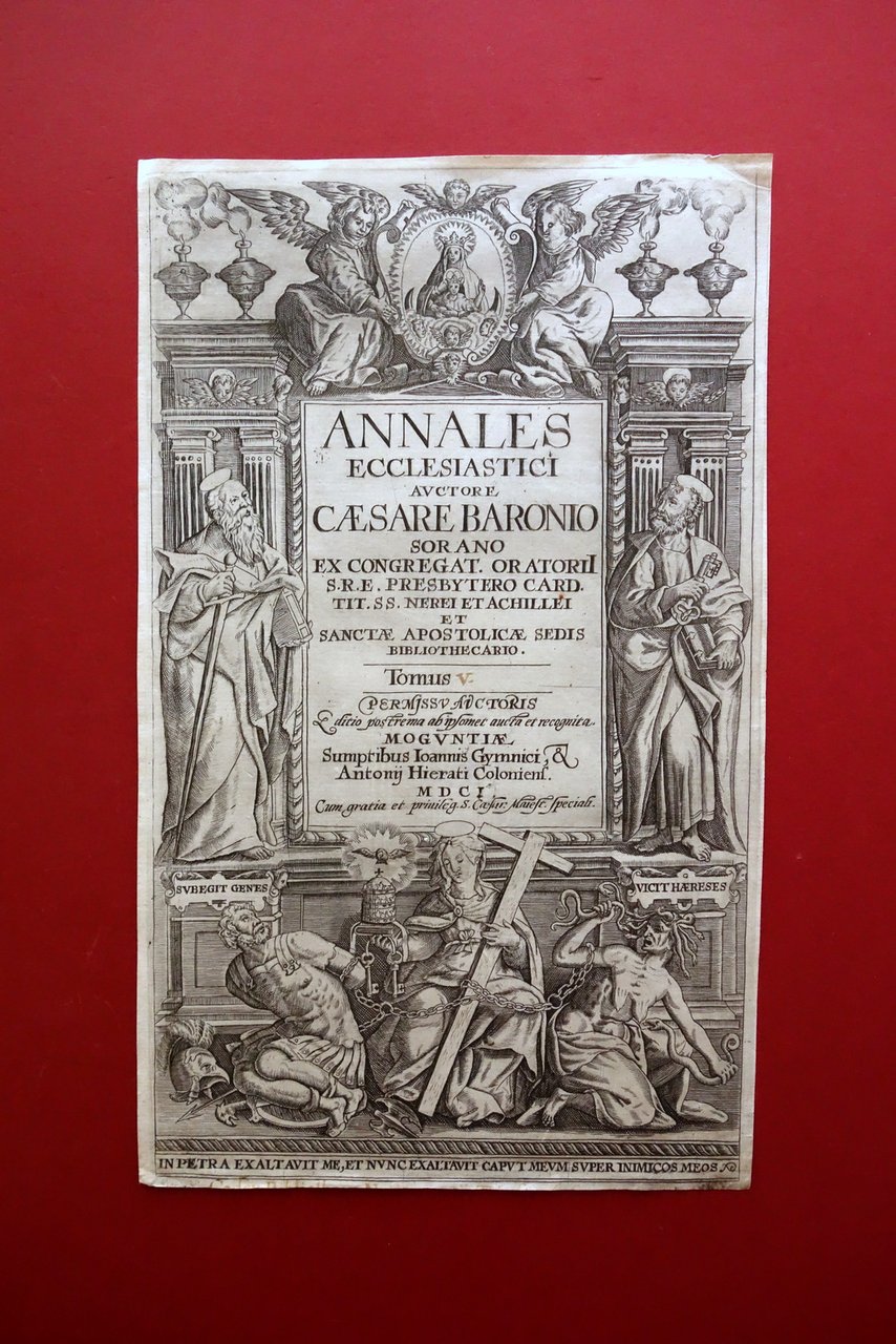 Incisione Frontespizio Annales Ecclesiastici C. Baronio Gumnici Moguntiae 1601