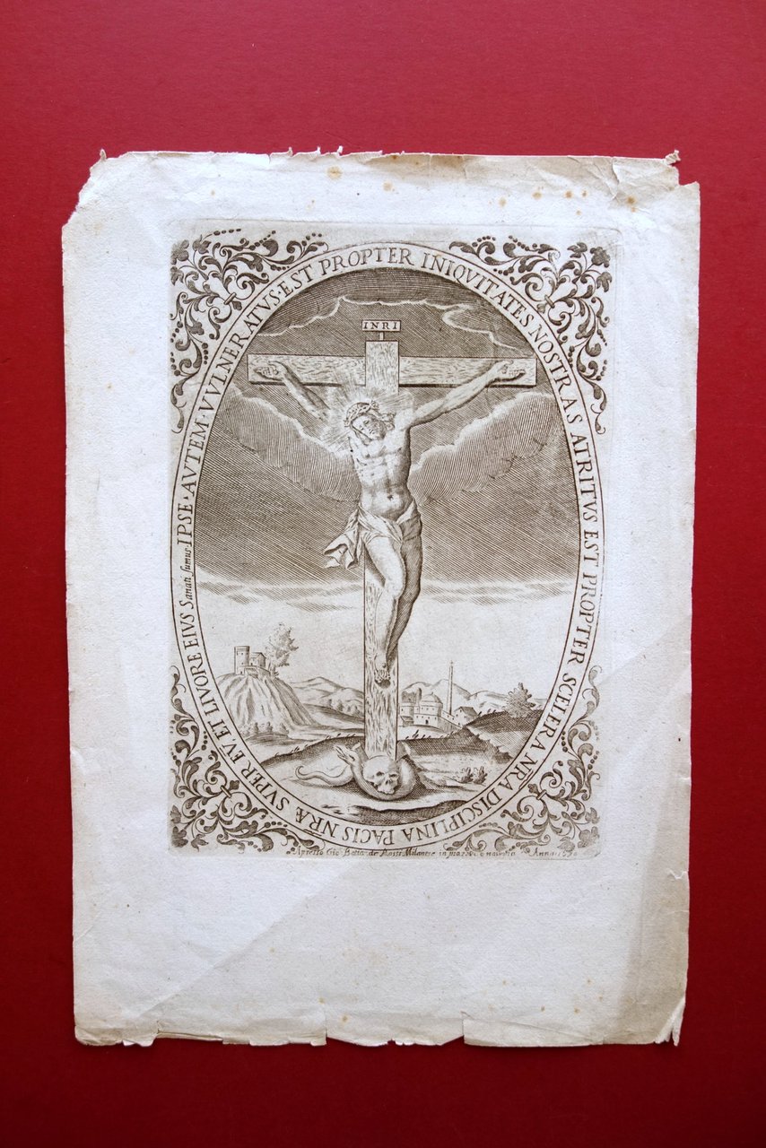 Incisione Ges˘ Cristo Crocifissione Gio. Battista Rossi Milano 1670 Originale | Immagine principale
